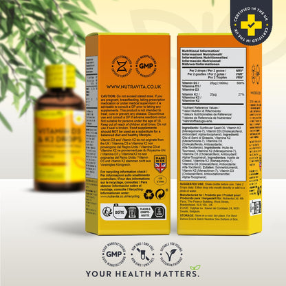 High Strength Vitamin D3 K2 MK7 Drops - Vitamin D 1000IU & K2 20ug per 2 Drops - 60ml Liquid Vitamin D3 and K2-1+ Year Supply Supports Immune System, Normal Bones, Muscles & Teeth