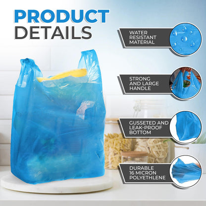 FERRIS | 200pk Strong Large Vest Carrier Bags with Handles | Multi-Purpose Heavy Duty Plastic Bags 11 x 17 x 21 | Use for Shopping, Market-Stalls, Takeaway, Groceries or General use in Kitchen (Blue)