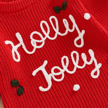 FYBITBO Baby Christmas Sweater Newborn Infant Girl boy Knit Sweater Romper Pullover Sweatshirt Onesie Fall Winter Clothes (Red Holly Jolly,0-3 Months)