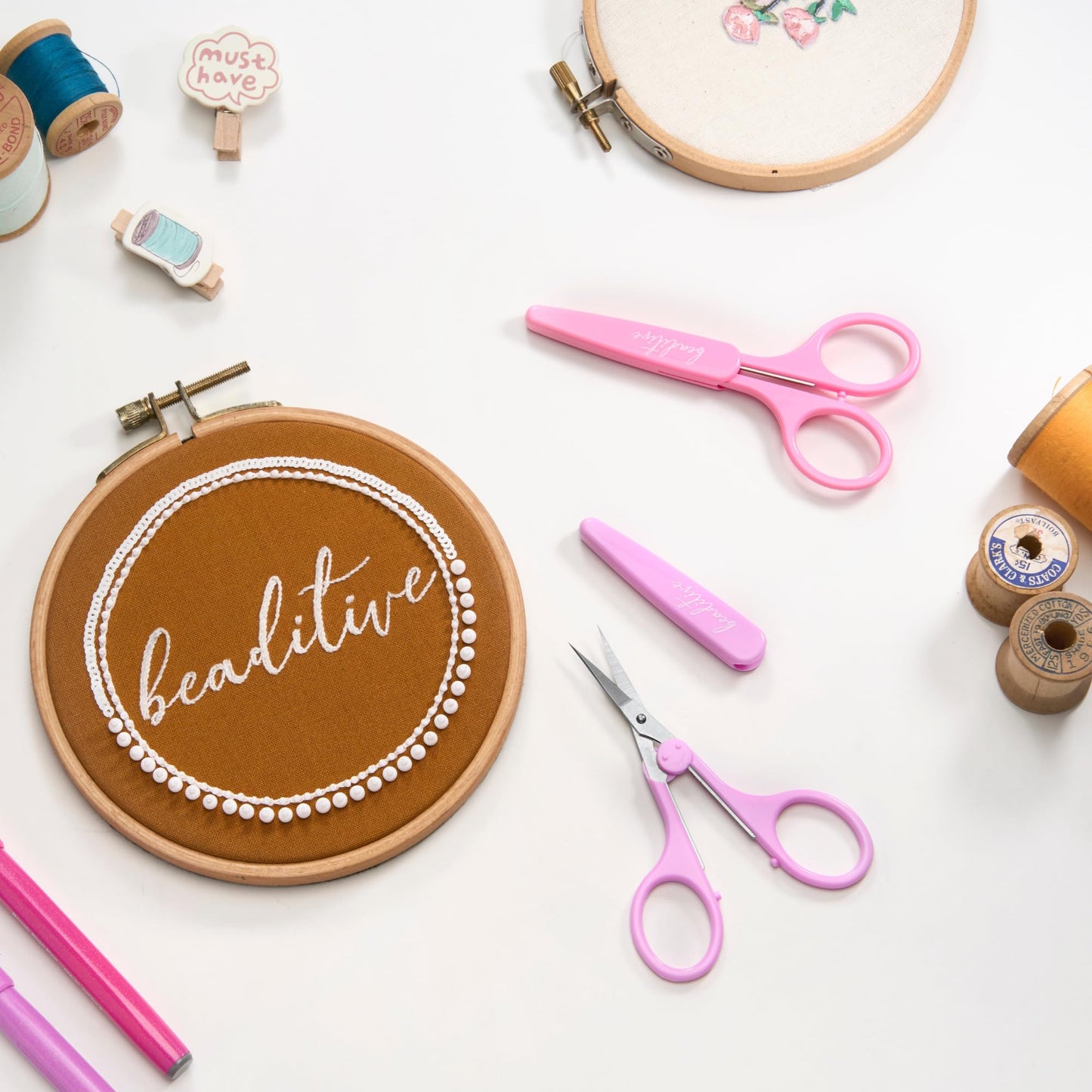 Beaditive High Precision Detail Scissors Set (2-Pc) Sharp, Fine Tips | Paper Cutting, Scrapbooking, Sewing, Crafting | Stainless Steel | Protective Cover (Pastel)