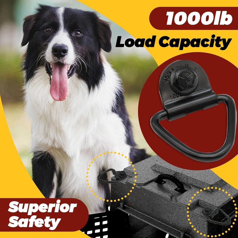 4-Pack Tie Down Kit for Kennels - Heavy-Duty D-Ring with 1000lb Capacity | Easy Install, All Black