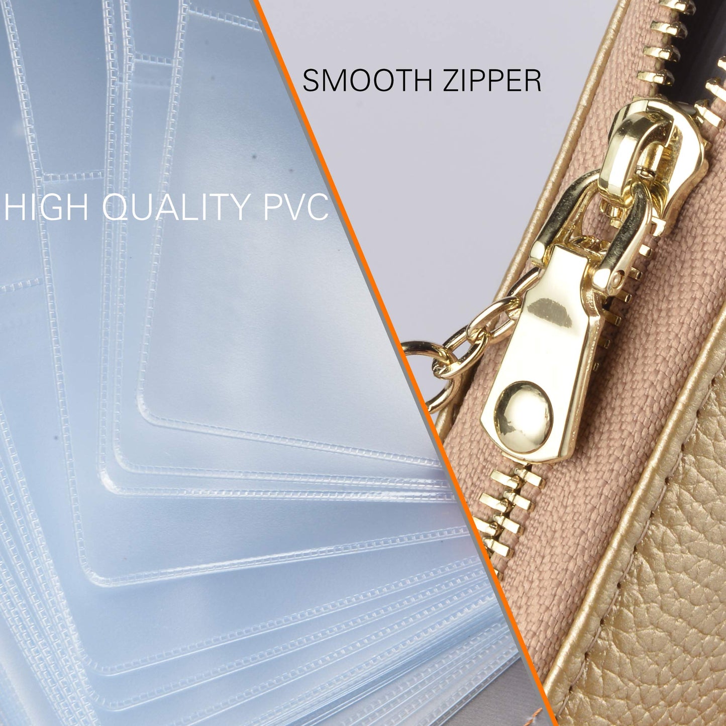 Easyoulife Womens Credit Card Holder Wallet Zip Leather Card Case RFID Blocking (Gold)