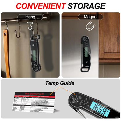 Professional Food & Meat Thermometer, 1 Sec Instant Read & ±0.5℉ Accuracy Driven by Thermocouple Sensor. IP67 Waterproof Digital Thermometer for Cooking, BBQ, Grill Gifts for Men Him Dad Birthday