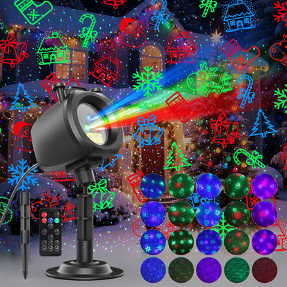 Christmas Laser Lights Projector Outdoor with 4 Dynamic Slides, 2-in-1 Moving RGB Firefly Laser Lights with Remote,Timer, Landscape Holiday Porjector for Window Wall Xmas Decor