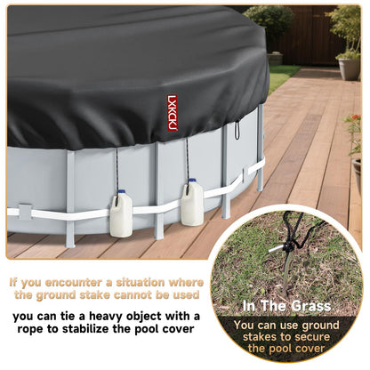 LXKCKJ 12 Ft Round Pool Cover, Solar Covers for Above Ground Pools, Inground Pool Cover Protector with Drawstring Design Increase Stability, Hot Tub Cover Ideal for Waterproof and Dustproof (Black)