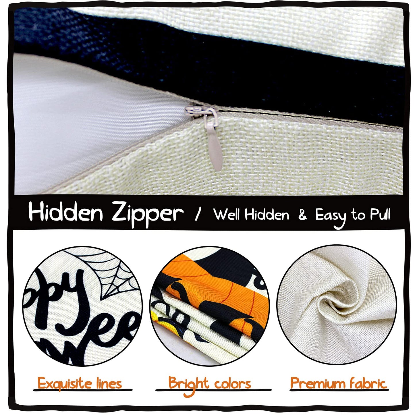 CH HAICHENG Halloween Pillow Covers 18x18 Set of 4 Trick or Treat Pillow Covers Happy Halloween Linen Sofa Bed Throw Cushion Cover Decoration