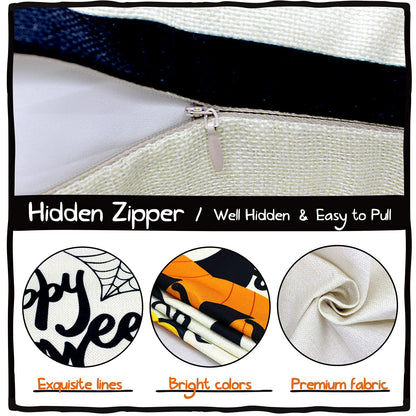 CH HAICHENG Halloween Pillow Covers 18x18 Set of 4 Trick or Treat Pillow Covers Happy Halloween Linen Sofa Bed Throw Cushion Cover Decoration