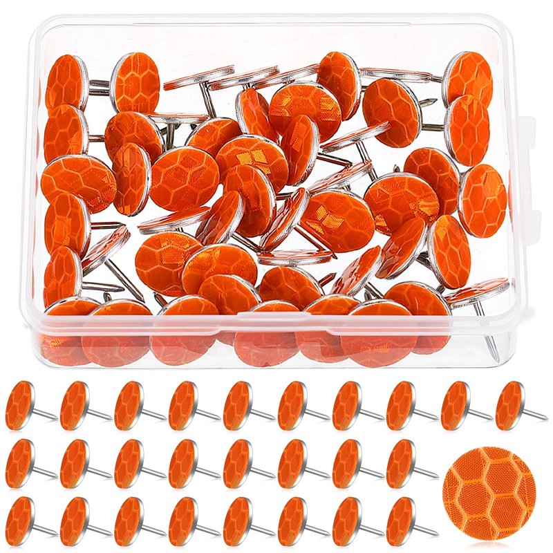 Fullhawl 50 Reflective Tacks Trail Marking Tacks Glow Reflective Mark Trail Markers Thumb Nails for Hunting Hiking Camping Tree Stand (Orange)