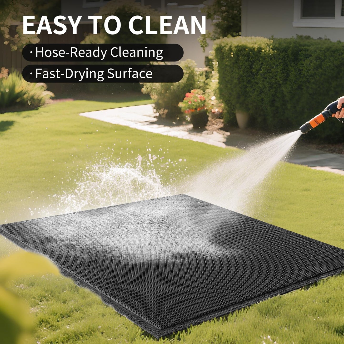 QiCaiJia Front Door Mat 20''x31'', Drainage Heavy Duty Dirt Trapping Non-Slip Doormats, Outdoor Rubber Floor Mats, Restaurant Commercial Kitchen Industral Pool Entrance Bar Wet Area, Black