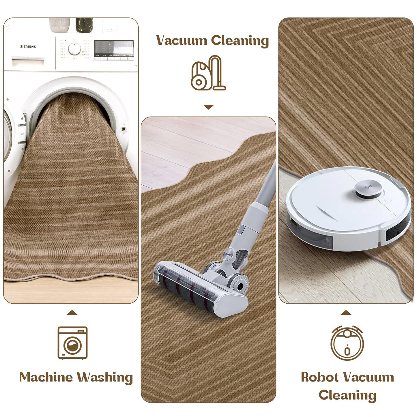 Yamaziot Washable Indoor Outdoor Rug 5x8, Scalloped Geometry Faux Tan Jute Outdoor Carpet Non Slip Modern Woven Textured Patio Rug for Backyard Balcony Deck, White