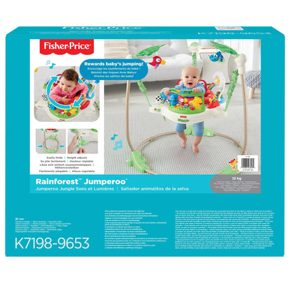 Fisher-Price Jumperoo Baby Activity Center with Lights Sounds and Music, Interactive Baby Bouncer, Rainforest, K7198