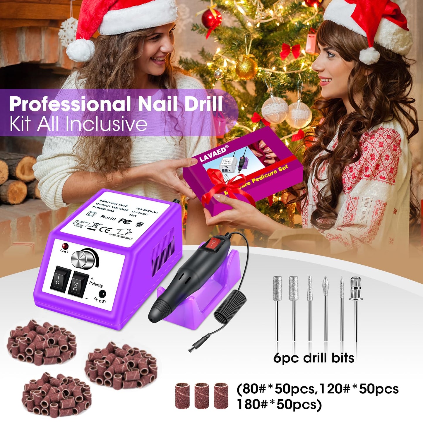 LAVAED Professional Nail Drill Electric Nail File Kit, Nail Filer Electric with 156pcs Sanding Bands and Nail Dril Bits for Acrylic, Gel Nail Manicure and Pedicure, Pink