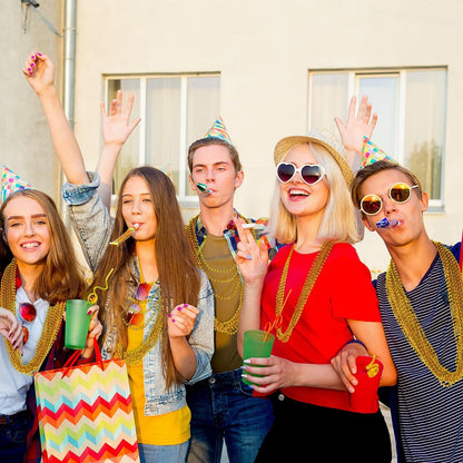 Gold Bead Necklace, 24PCS Christmas Bead Necklaces Stuff, 33" Mardi Gras Xmas Beaded Necklace Costume, Festival Parade Throw Accessories for Wedding Birthday Pirate Party Baby Shower Supplies Decor