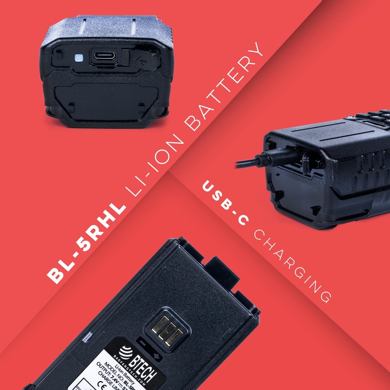 BTECH BL-5RHL 5200mAh USB-C Charging Li-ion Battery Pack, OEM Original Capacity Battery for BaoFeng BF-F8HP PRO and BL-5RH Series Radios