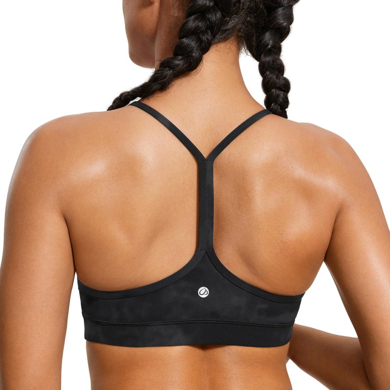 CRZ YOGA Butterluxe Y Back Sports Bras for Women - Padded Racerback Low Impact Spaghetti Thin Strap Workout Yoga Top Black Tie Dye Flowers X-Large