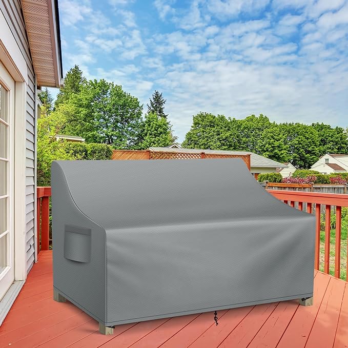 WLEAFJ Patio Sofa Cover Waterproof, Outdoor Loveseat Cover, Heavy Duty Deep Lounge Loveseat Cover, Large Lawn Patio Furniture Covers with Air Vent, 70’’ W x 38’’ D x 31’’ H, Grey