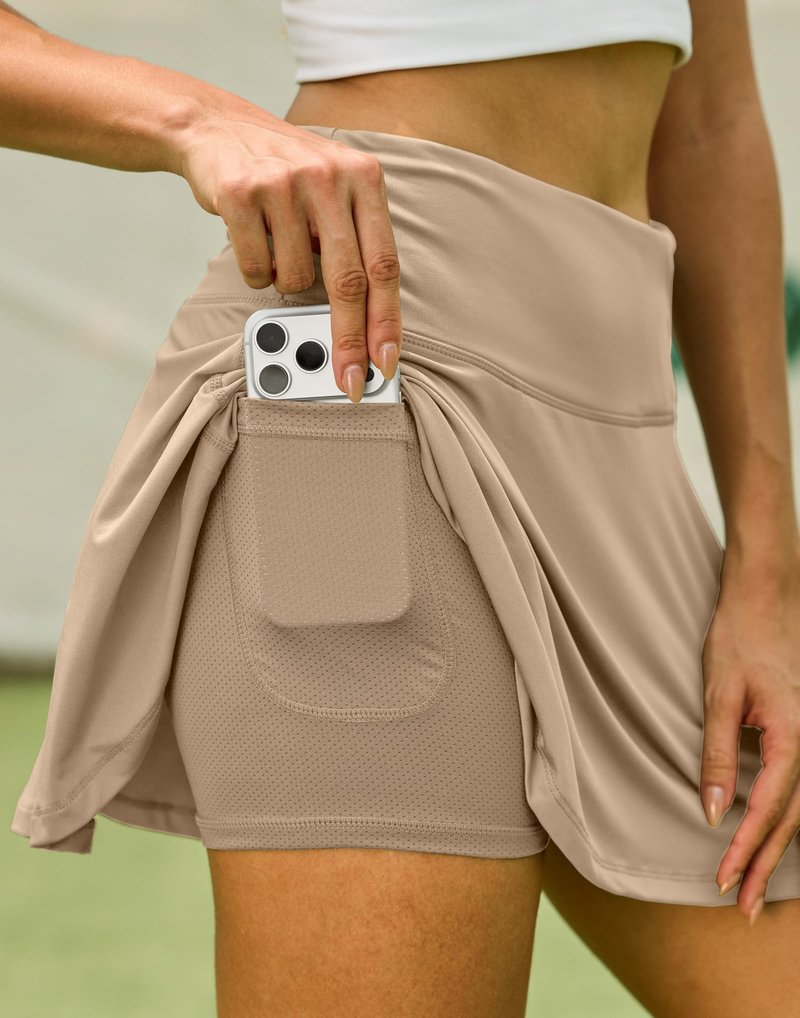 SANTINY Pleated Tennis Skirt for Women with 4 Pockets Women's High Waisted Athletic Golf Skorts Skirts for Running Casual (Khaki_XS)