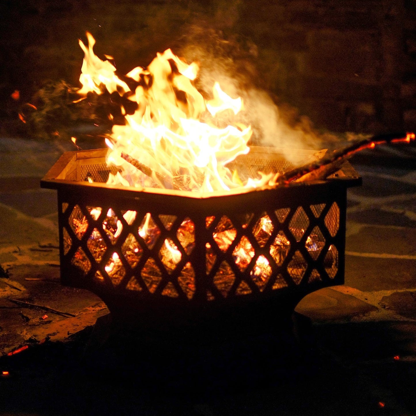 Yaheetech Fire Pit Heavy Duty Fire Bowl Large Fire Pit with Mesh Poker for Outside Patio Heater/Camping Bonfire/Garden/Backyard/Poolside, Hexagon Shaped, Black