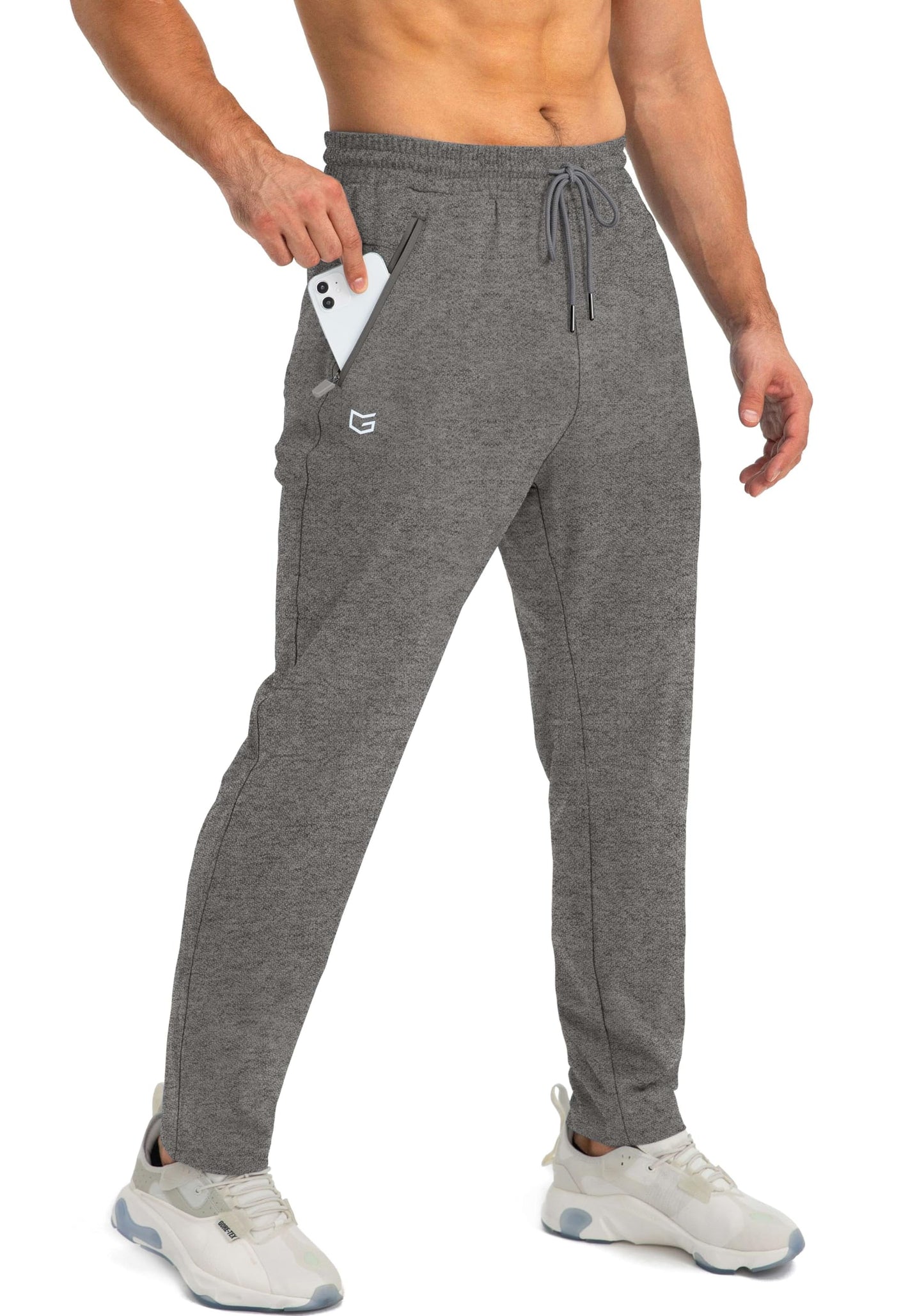 G Gradual Men's Sweatpants with Zipper Pockets Tapered Joggers for Men Athletic Pants for Workout, Jogging, Running (Heathered Brown Light, Medium)