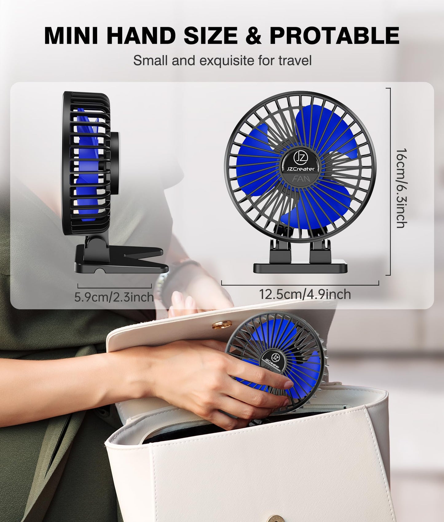 JZCreater USB Desk Fan, Mini Fan Portable, 3 Speeds Desktop Table Cooling Fans, Plug in Power, Rotation Strong Wind, Quiet Personal Small Fan for Home Desktop Office Travel Bedroom, Black (2Pack)