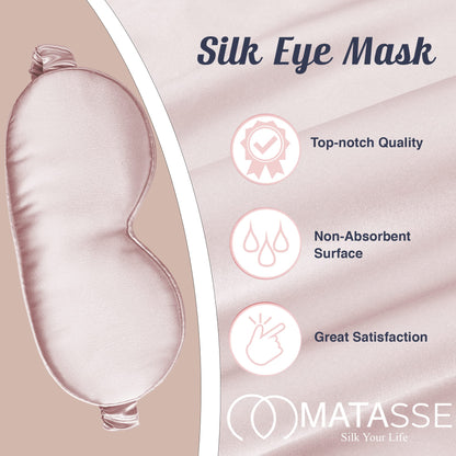 MATASSE Silk Eye Mask for Sleeping with Adjustable Elastic Band - 3D Contoured, Eye Cover Sleep Mask w/Genuine Mulberry Silk Including The Strap for Women, Men (Black)