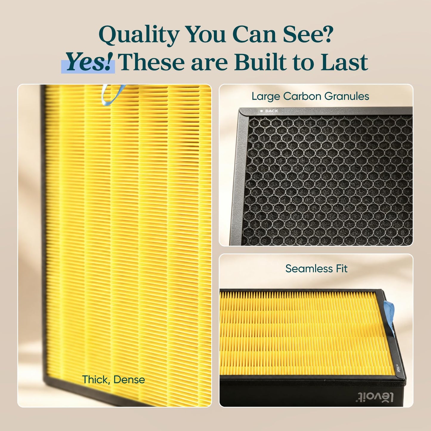LEVOIT Genuine Vital 200S-P Air Purifier Pet Allergy Replacement Filter, Supports HEPA Sleep Mode, High-Efficiency Activated Carbon for Removal of Allergens, Pollen, Vital 200S-RF-PA, 1 Pack, Yellow