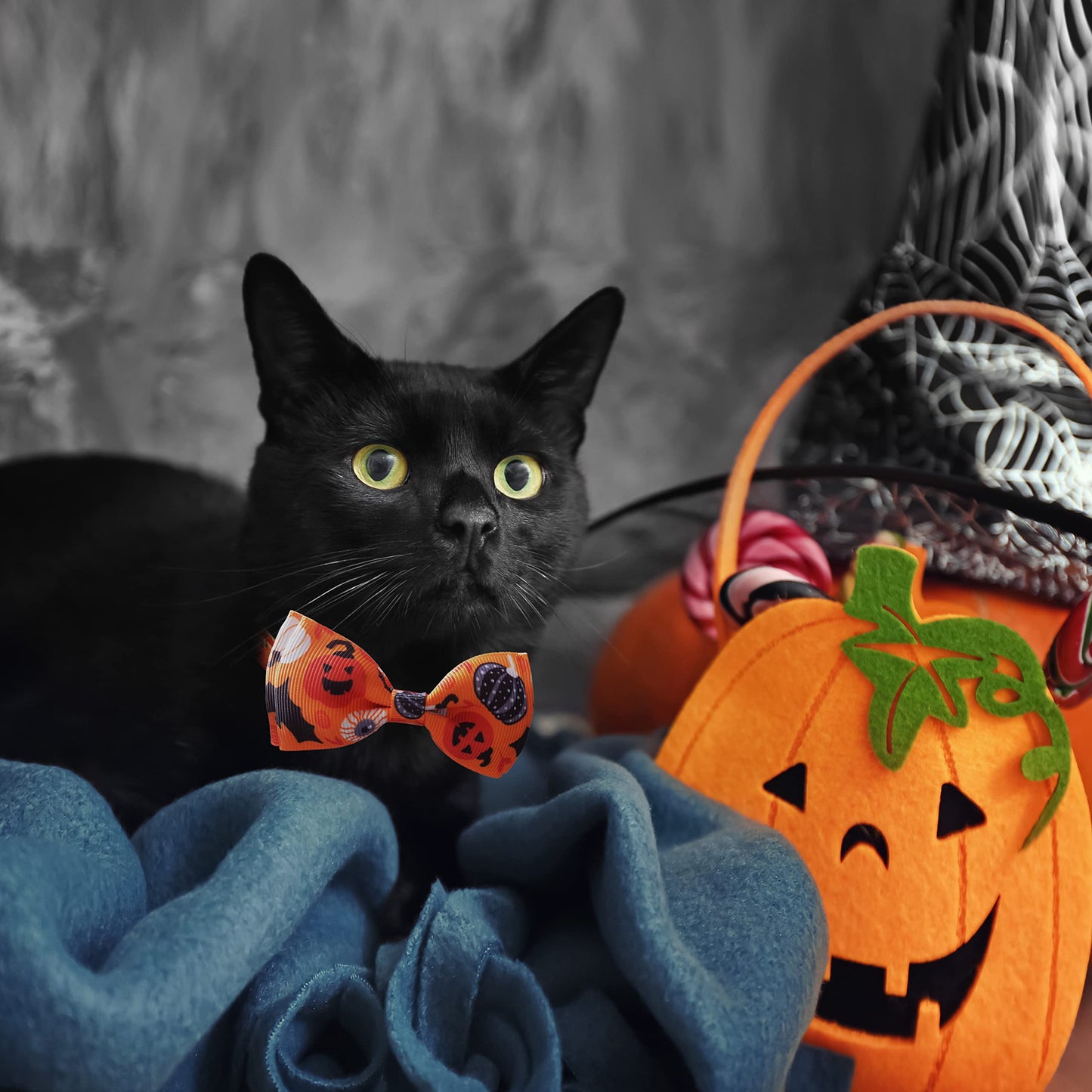 2 Pack Halloween Cat Collar with Bow Tie and Bell, Holiday Pumpkin Candy Corn Collar for Kitty Kitten Girls and Boys Cats