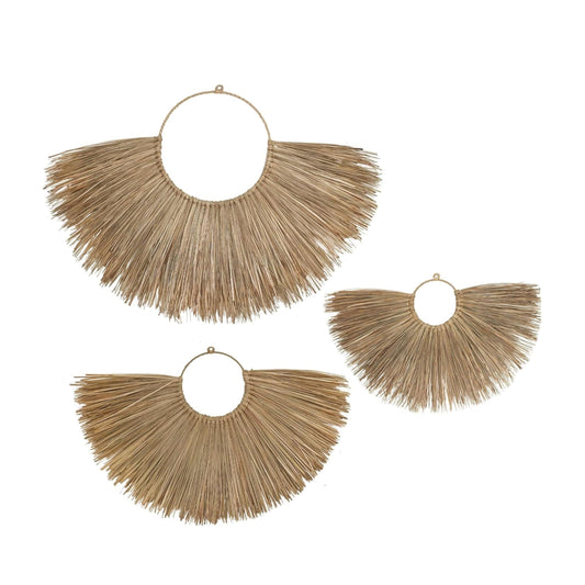 Chicvillage Handwoven Seagrass Wall Basket Set, 3-Piece Wicker Hanging Decor for Bedroom, Handmade Fan-shaped Seagrass Basket for Boho, Farmhouse & Coastal Home Living Room Wall (Sunlight)