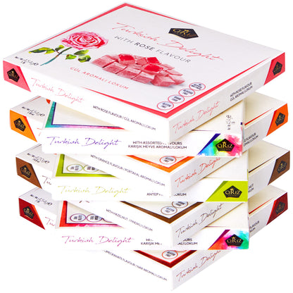 Cerez Pazari Turkish Delight Candy With Assorted Flavors, Gourmet Medium Size Snacks Gift Box, Sweet Luxury Traditional Confectionery Loukoumi, Vegan Lokum, Approx. No Nuts, 42 Pcs, 16 oz.