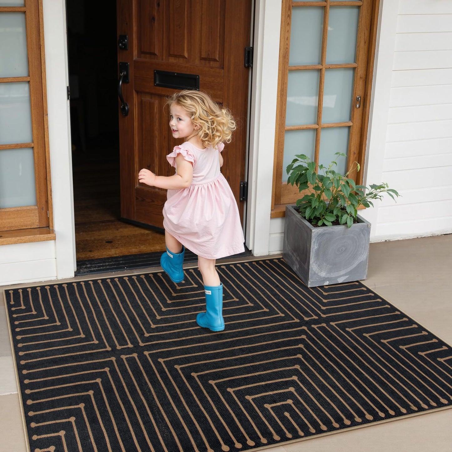 Lahome Neutral Geometric 3x5 Easy Jute Rug, Washable Rugs for Bedroom Entryway Outdoor Patio Porch Carpet, Farmhouse Rhombus Non Slip Non Shedding Black Carpet for Kitchen Entrance Balcony