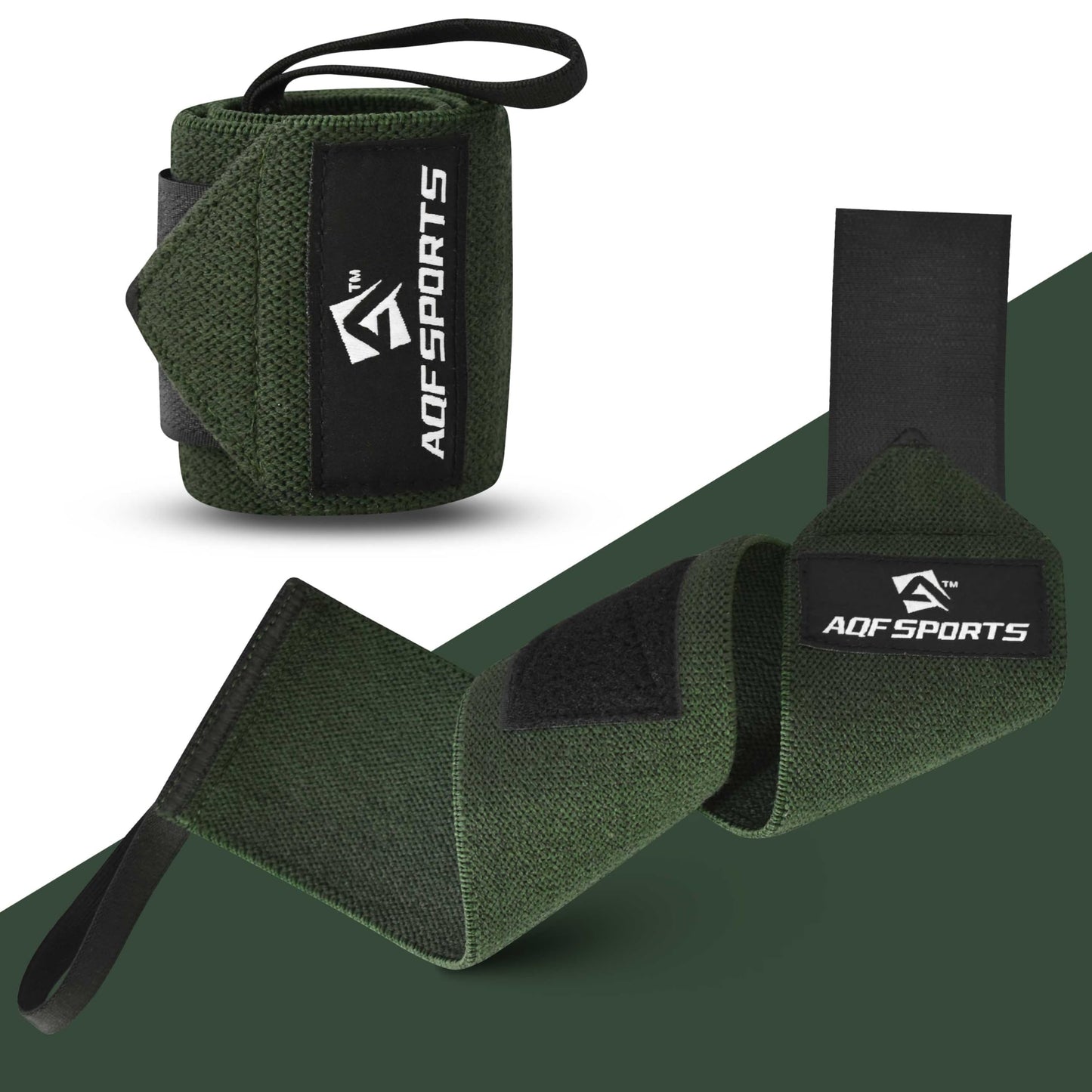 AQF Power Weight Lifting Wrist Wraps Supports with Thumb Loop for Gym Strength Training, Powerlifting, Bodybuilding and Deadlifts (Military Green, 18")