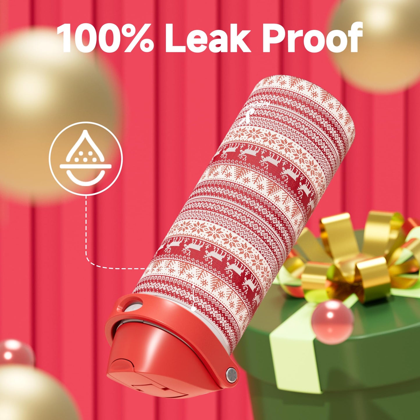 24 oz Insulated Water Bottle for Christmas: Meoky Stainless Steel Water Bottle with Straw and Spout Lid - Leak Proof, Cold for 24 Hours, Fits in Car Cup Holder, Christmas Gifts for Adults, Merry Trio