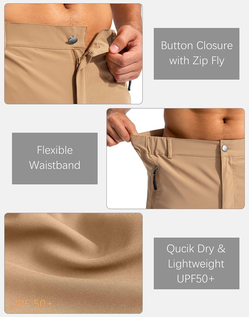 Pudolla Men's Hiking Cargo Shorts 9" Lightweight Outdoor Work Shorts for Men Travel Golf Camping Casual with 5 Zipper Pockets(Dark Khaki Medium)