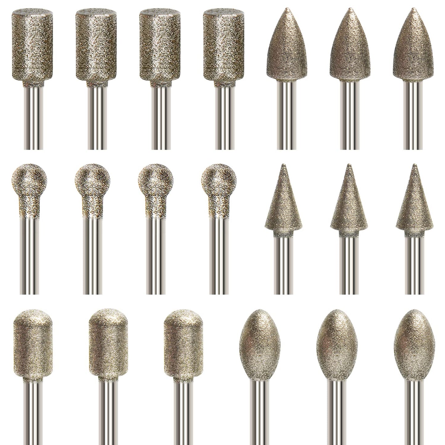 Diamond Drill Grinding Bit Set, Stone Carving Rotary Tools Polishing Kits Diamond-Coated with 1/8-inch Shank Universal Fitment for Stone Glass Ceramics