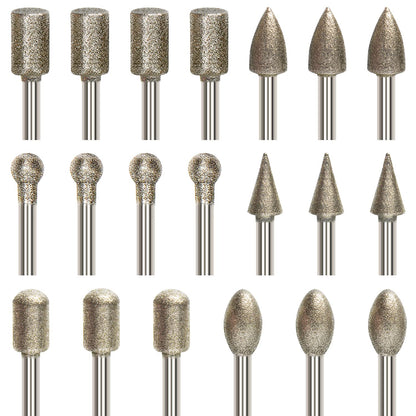 Diamond Drill Grinding Bit Set, Stone Carving Rotary Tools Polishing Kits Diamond-Coated with 1/8-inch Shank Universal Fitment for Stone Glass Ceramics