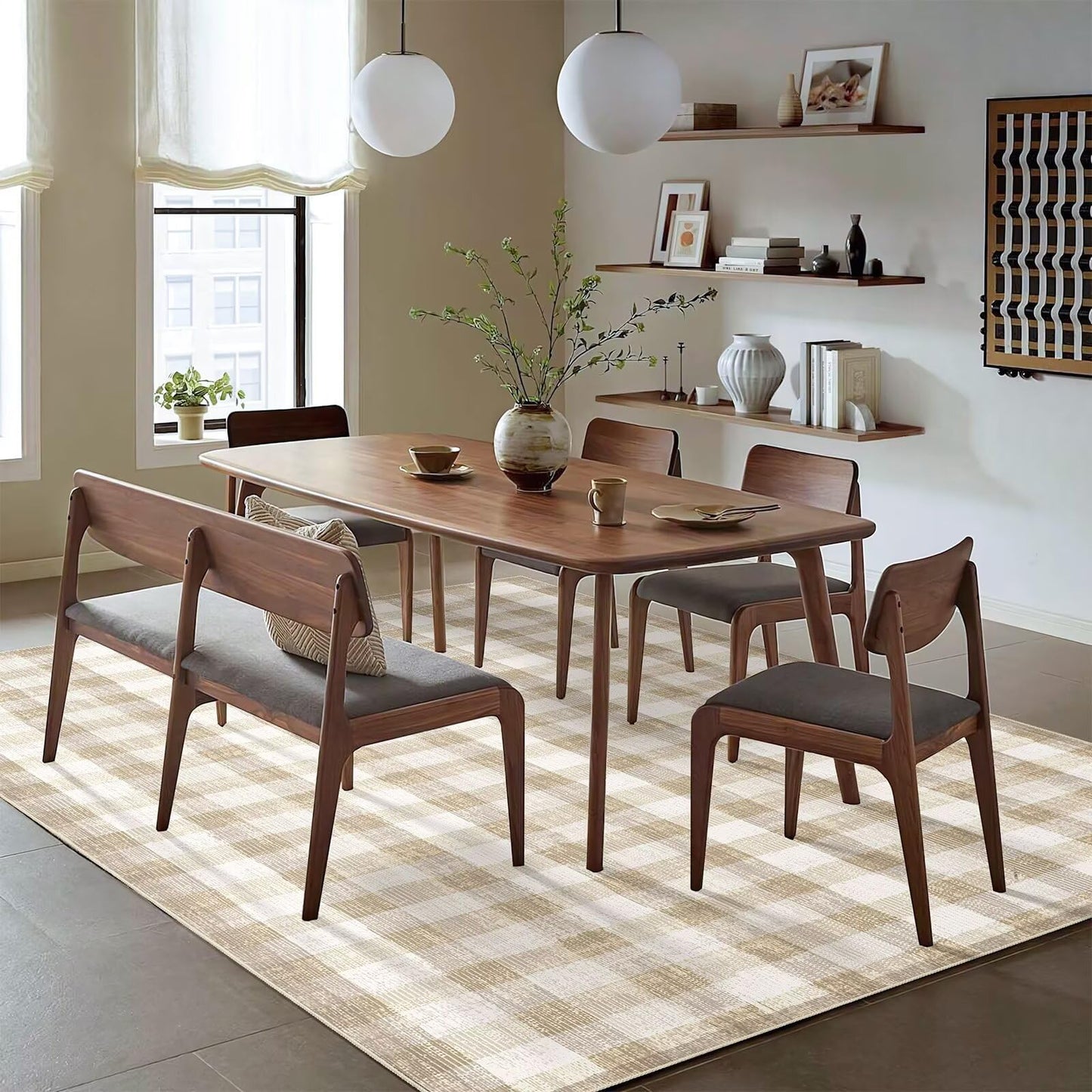 COLORPAPA Checkered Area Rug 5x7, Washable Rugs for Living Room, Modern Neutral Non Slip Indoor Carpet for Bedroom Office Patio Dining Room (Beige)