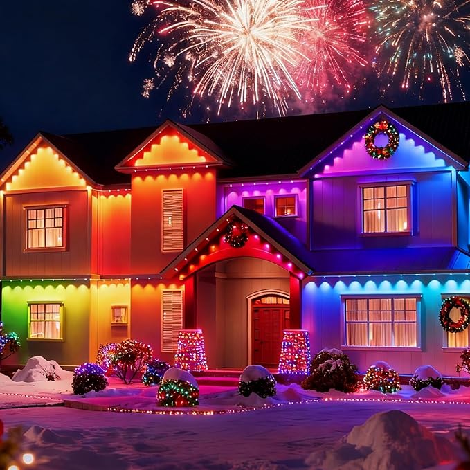 400FT Christmas Permanent Outdoor Lights,RGB+IC Eaves Lights with App & Remote Control,DIY Multi-Color Scene Modes,IP67 Waterproof,Outdoor Strings for House,Holiday Decorations for Christmas
