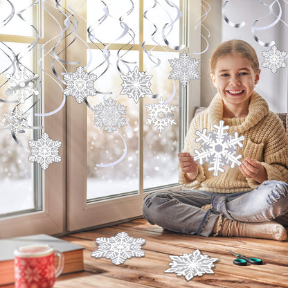 Sumind 30 Pcs Winter Snowflake Decor Christmas Swirls Winter Party Wonderland Foil Hanging Ceiling Decor for New Year Christmas Holiday