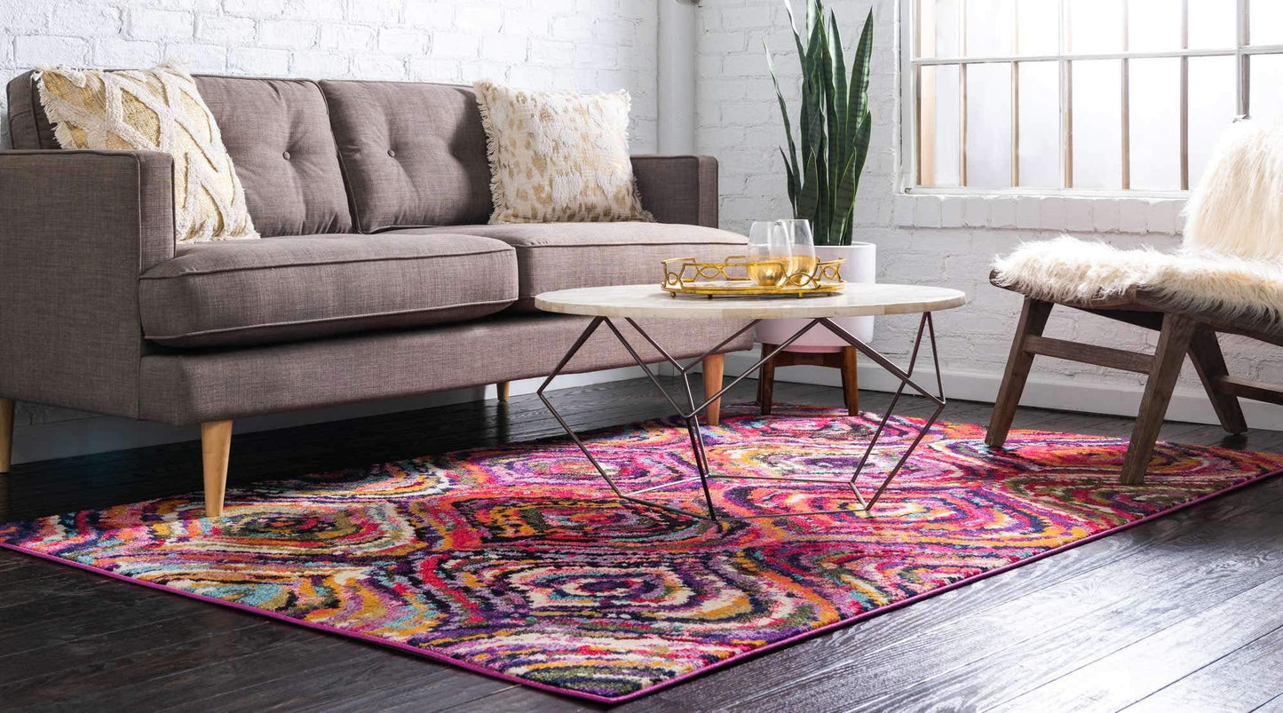 Unique Loom Estrella Collection Colorful, Abstract, Geometric, Gradient, Modern Area Rug (3' 3 x 5' 3 Rectangular, Multi/Pink)