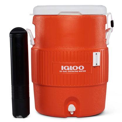 Igloo 10 Gallon Portable Sports Cooler Water Beverage Dispenser with Flat Seat Lid, Insulated Beverage Dispenser, Orange/White