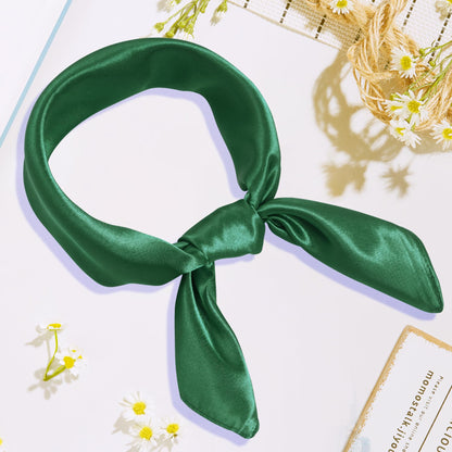 Pistha Chiffon Scarf Square Ribbon Neck Scarf Satin Scarf Handkerchief for Halloween Retro Women Girls Costume Accessory (Dark green, 23.6 * 23.6 inch)