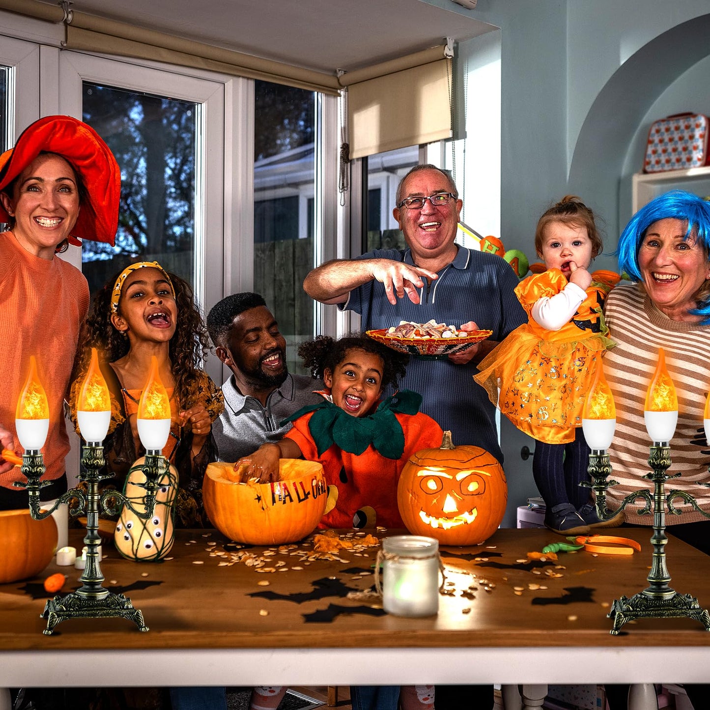 AYOGU 6-Pack LED Flame Light Bulb, 3 Mode E12 Edison Bulb, 1.2W Warm White, for Chandelier, Halloween Decorations, Christmas, Outdoor, Indoor