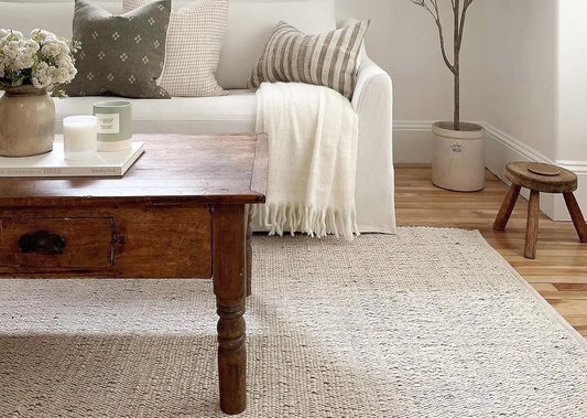 SHIVERO HOMES Handmade Braided Boho Jute Cotton Hand Woven Natural Reversible Farmhouse Area Rug for Living Room, Hallway, Bedroom - Rustic Vintage Bohemian Decor - (8' x 10' Natural)