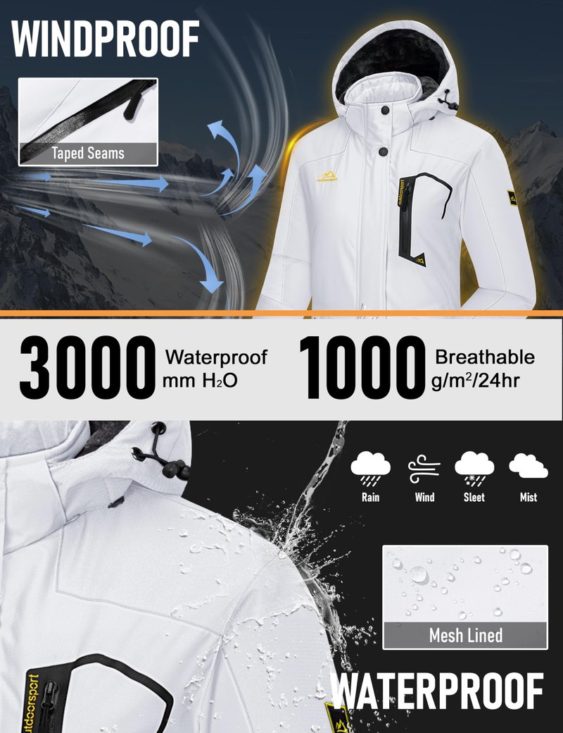 MAGCOMSEN Womens Snow Jacket Waterproof Insulated Ski Jackets Ladies Snowboarding Jackets Winter Jackets with Hood Windproof Hiking Jacket