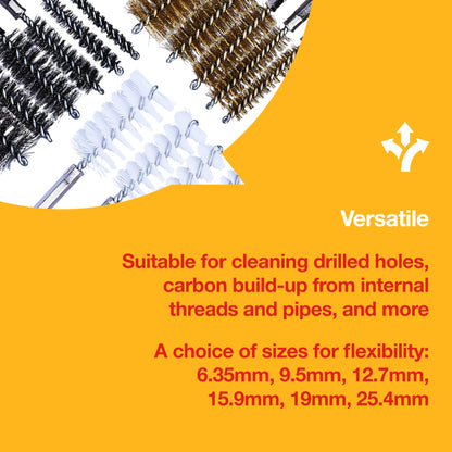 Amtech - Set of Small Wire Brushes for Cleaning, Made from Tough Steel, Glass, and Nylon, Versatile Choice of Sizes with 1/4” Hex Drive Shank, Comfortable Handle, Extended Reach (20pc)