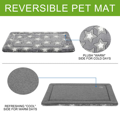 EMPSIGN Dog Bed Mat for Dog Cage (92 * 61 * 2.8cm, Dog Bed Pad Reversible (Cool & Warm), Machine Washable, Pet Sleeping Mat for Medium to Large Dogs, Grey, Star Pattern