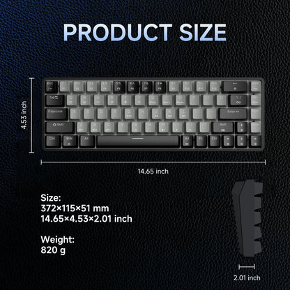 Dierya DK68 Wireless Gaming Keyboard, Triple Mode-Bluetooth/2.4GHz/USB-C Mechanical Keyboard, RGB Backlit, Linear Red Switch for Gaming & Office, Black Grey