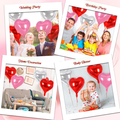 12 Pcs Red Heart Balloons,18 Inch Heart Foil Balloons Love Balloon Valentine Balloon for Birthday Party Wedding Engagement Party Baby Shower Valentine Day Decorations (red)