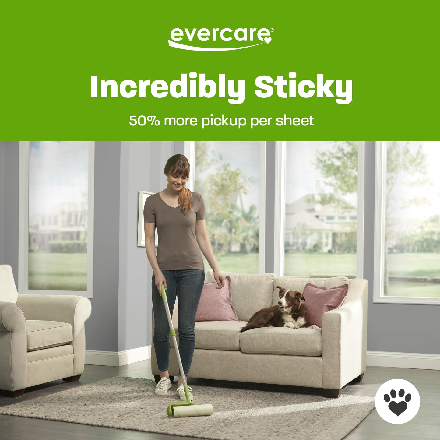Evercare 10” Mega All-Purpose Pet Hair Lint Roller Refills, 3 Pack, 50 Sheets Each – Sticky Roller for Pet Hair, Cat & Dog Hair Remover, Lint Remover, Pet Hair Remover for Furniture, Clothing & Cars