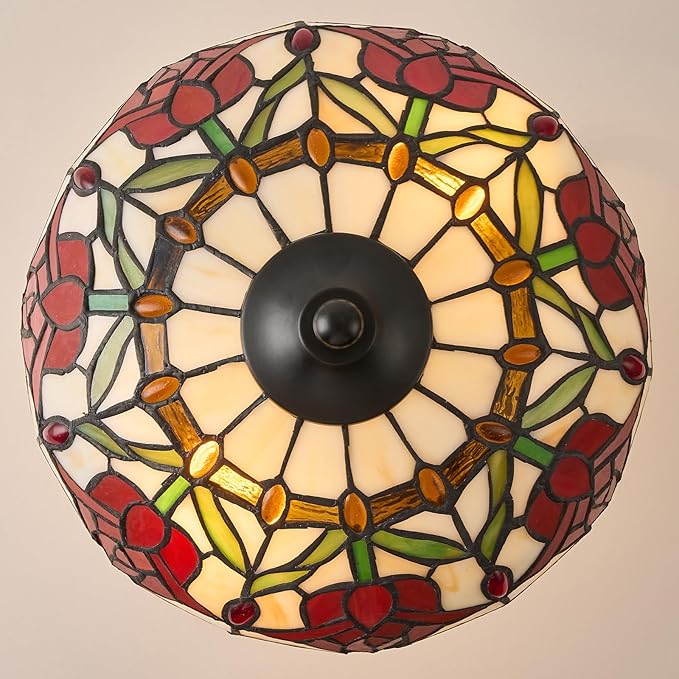Tiffany Style Table Lamp, Vintage Style Desk Lamp with Stained Glass Shade, Mid Century Modern Bedside Nightstand Decorative Lamps Unique Accent Light for Bedroom Living Room ect